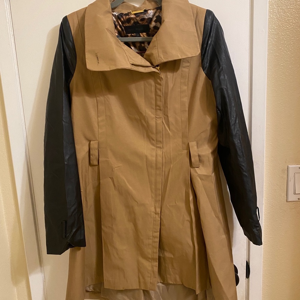 Steve Madden Tan and Black Leather Rainjacket